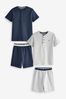 Blue/Grey Plain Short Pyjamas 2 Pack (3-16yrs)