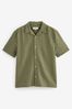 Stone Cream Textured Check Cuban Collar Short Sleeve Shirt