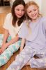 Purple Lilac Blue Daisy Heart Pyjamas 2 Packs (3-16yrs)