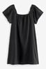 Black Linen Blend Flutter Sleeve Mini Dress, Petite