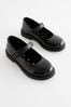Matt Black School Leather Chunky Mary Jane Shoes, Standard Fit (F)