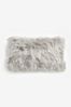 Grey Long Faux Fur Cushion, 50 x 30cm