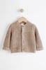 Cream Born in 2024 Brown Chunky Knitted Embroidered Baby Cardigan