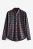 Navy Blue/Rust Brown Signature Brushed Flannel Check Shirt
