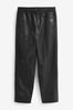 Black Faux Leather PU Jogger Trousers, Regular