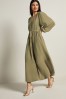 Green Button Down Long Sleeve Midi Dress, Regular