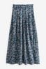 Navy Blue Ditsy Pleat Front Detail Maxi Skirt, Regular