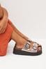 Pewter Silver Forever Comfort® Leather Double Buckle Flatform Sandals