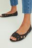 Black Faux Leather Friends Like These Peep Toe Cut Out Flat Ballerina, Regular Fit