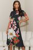 Black Floral Lipsy Woven Underbust Puff Sleeve Summer Midi Dress, Regular