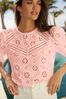 Pink Lipsy Broderie Angel Sleeve T-Shirt