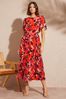 Black Spot Love & Roses Printed Tulip Sleeve Belted Pleated Midi Summer Dress, Regular