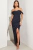 Navy Lipsy Bardot Split Drape Maxi Dress, Petite