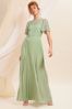 Love & Roses Embroidered Flutter Sleeve Pleated Maxi Bridesmaid Dress