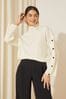 Navy Blue Friends Like These Wide Sleeve Button Funnel Neck Knit Jumper