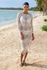 Lipsy Long Sleeve Crochet Maxi Beach Dress