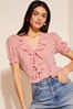 Pink Floral Friends Like These Ruffle Front Puff Sleeve Blouse
