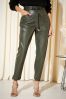 Khaki Green Friends Like These Faux Leather Paperbag Belted Trousers