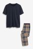 Navy Blue/Tan Short Sleeve Cosy Motion Flex Pyjama Set