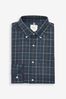 Navy Blue/White Gingham Next Easy Iron Button Down Oxford Shirt, Regular Fit Single Cuff