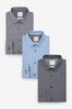 Blue Stripe And Print Single Cuff Shirts 3 Pack, Slim Fit Single Cuff