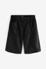 Black Linen Blend Knee Shorts, Regular/Tall