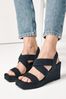Navy Blue Forever Comfort® Elasticated Cross-Over Espadrille Wedges, Extra Wide Fit