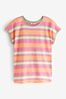 Orange/Pink Stripe Short Sleeve Crew Neck Slub T-Shirt, Regular