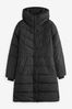 Black Shower Resistant Padded Hooded Coat, Regular/Tall
