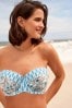 Blue/Ecru Woodblock Shaping Padded Multiway Wired Bandeau Bikini Top