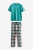 Navy Blue/Stone Natural Check Lightweight Pyjamas Set