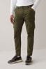 Navy Blue Cotton Stretch Cargo Trousers, Straight
