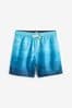 Blue Textured Ombre Printed Swim Shorts, Regular Fit
