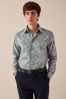 Neutral/Blue Paisley Printed Trimmed Shirt, Regular Fit