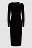 Black Reiss Macey Velvet Cut-Out Midi Dress, Petite