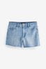 Mid Blue Super Soft Raw Hem Denim Shorts, Regular