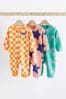 Teal Blue Baby Footless Sleepsuit With Zip 3 Pack (0-3yrs)