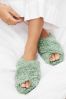 Sage Green Faux Fur Crossover Slider Slippers