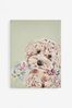 Sage Green Cockapoo Dog with Flowers Canvas Wall Art
