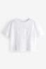 White Short Sleeve Crochet Crew Neck T-Shirt, Regular