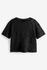 Black Short Sleeve Crochet Crew Neck T-Shirt, Regular