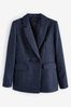 Navy Blue Bouclé Fitted Double Breasted Blazer, Regular