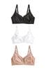 White/Black/Nude Total Support Non Pad Non Wire Full Cup Lace Bras 3 Pack