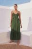 Khaki Green Crochet Maxi Summer Dress, Regular