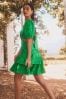 <span>Grün</span> - Häkel-Minikleid​​​​​​​ mit kurzen, voluminösen Ärmeln und Zierausschnitt