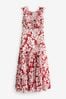 Red/White Sleeveless Ruffle Lace Insert Maxi Dress