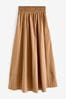 Stone Poplin Midi Shirred Waist Skirt, Regular