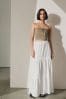 White Textured Maxi Skirt With Crochet Trim, Regular