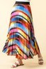 Roman Rainbow Striped Pleated Maxi Skirt