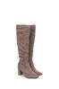 Brown Linzi Bonnie Faux Suede Block Heel Knee High Ruched Boot With Pointed Toe
